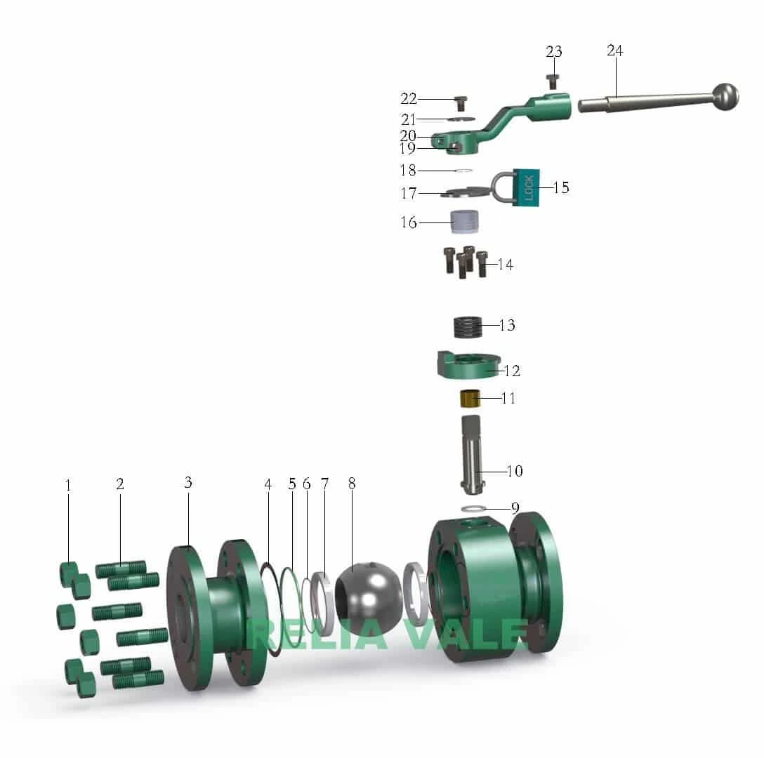 forged steel flanged floating ball valve drawing