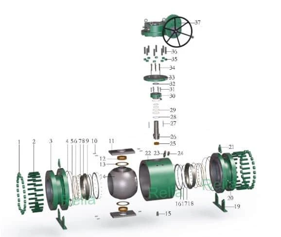 trunnion ball valve drawing, 3 piece, forged steel