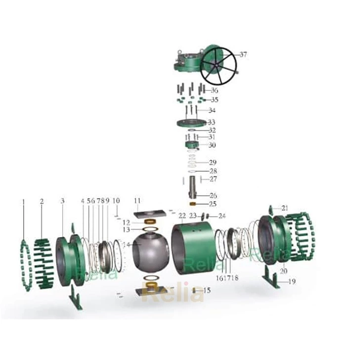 gear operated trunnion ball valve drawing