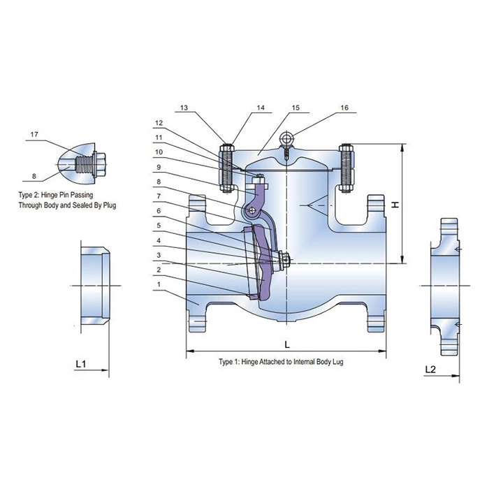 API 6D swing check valve drawing
