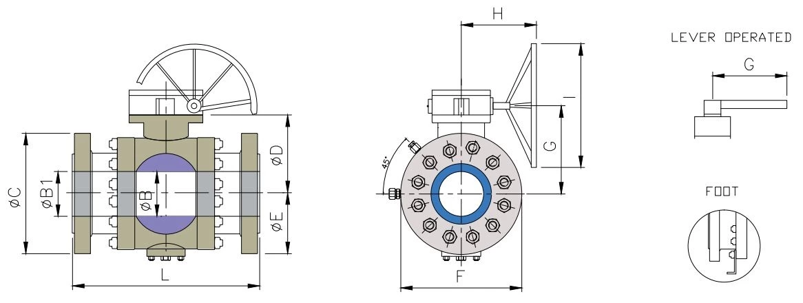 Class 300 ball valve dimension & weight (trunnion mounted)
