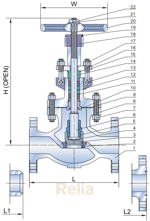 class 600 cast steel globe valve drawing