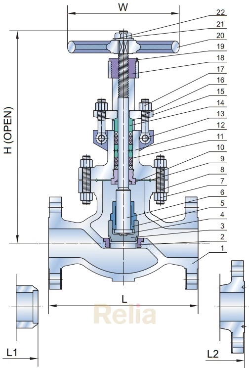 class 900 cast steel globe valve drawing