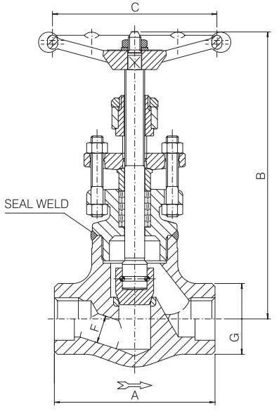 welded bonnet forged steel globe valve dimension