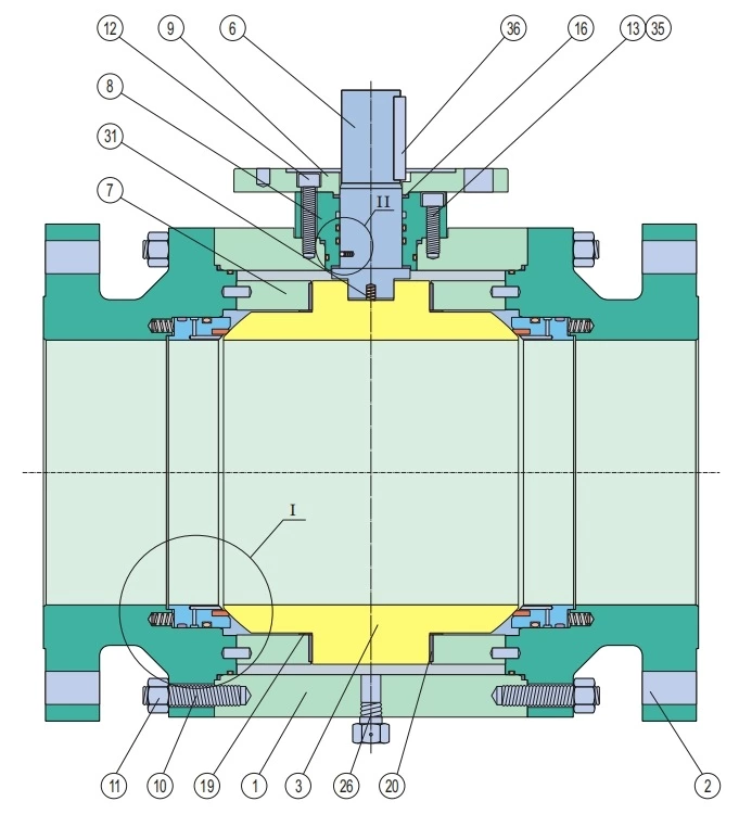 3 piece forged steel trunnion mounted ball valve drawing
